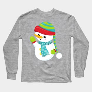 Christmas Snowman, Scarf, Hat, Gloves, Carrot Nose Long Sleeve T-Shirt